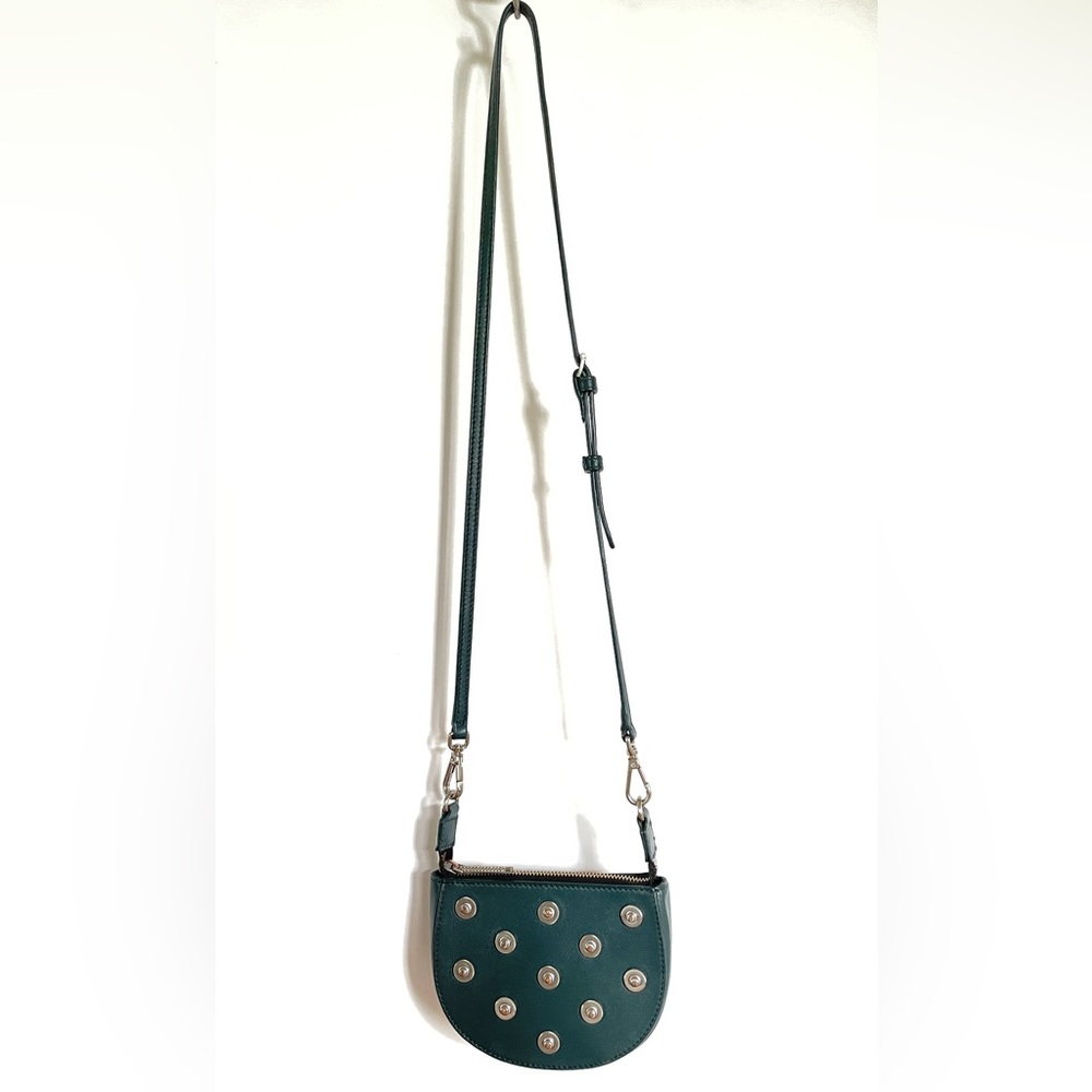 FLYNN // half moon emerald forest green small leather crossbody handbag purse